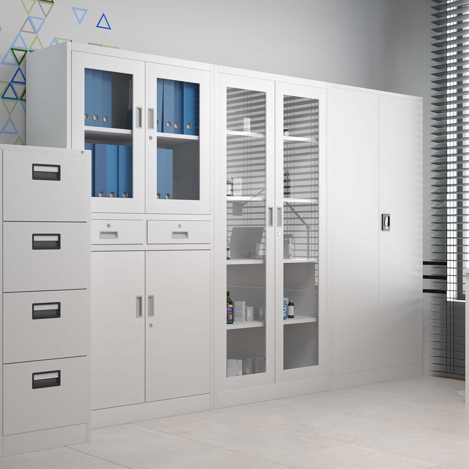 Jan Nowak 2er Set Aktenschrank C001H Büroschrank Metallschrank Werkzeugschrank 4 Einlegeböden Drehgriff Pulverbeschichtung Flügeltürschrank Abschließbar 195 cm x 90 cm x 40 cm (Weiß)