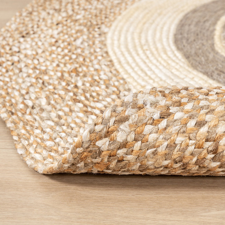Rond Jute vloerkleed - Mirai Border Wit/Melange