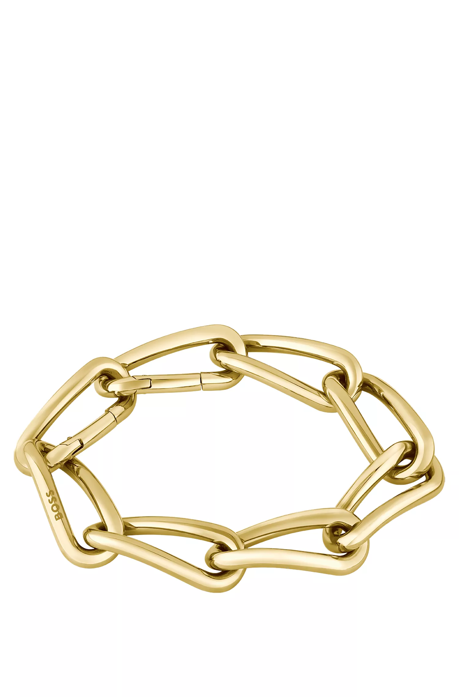 Pulseira BOSS com efeito preto e amarelo-dourado e elos tubulares torcidos.