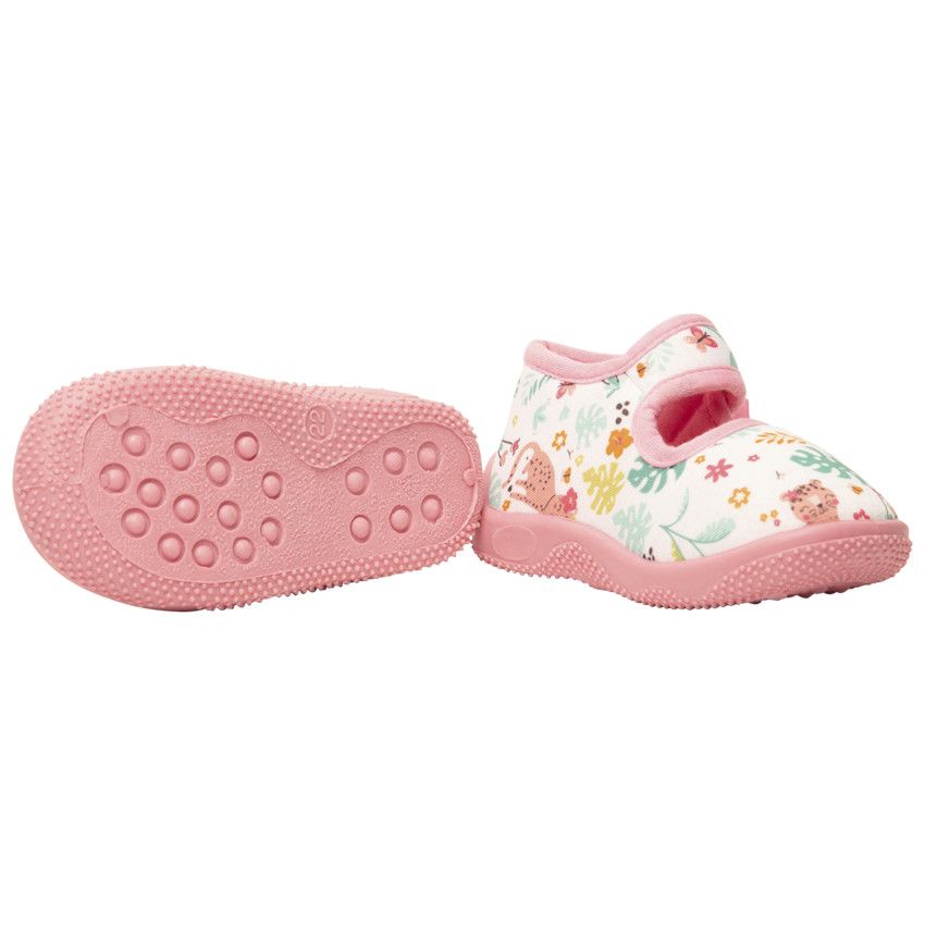 Chaussons babies à scratch imprimé jungle pour bébé fille - Blanc