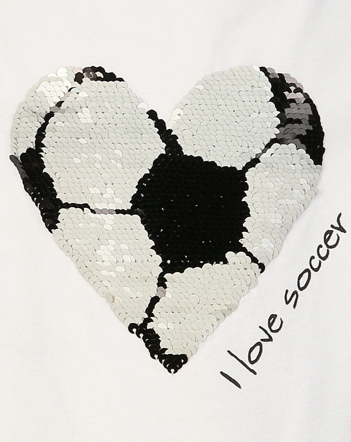 T-Shirt I LOVE SOCCER mit Wendepailletten in weiß