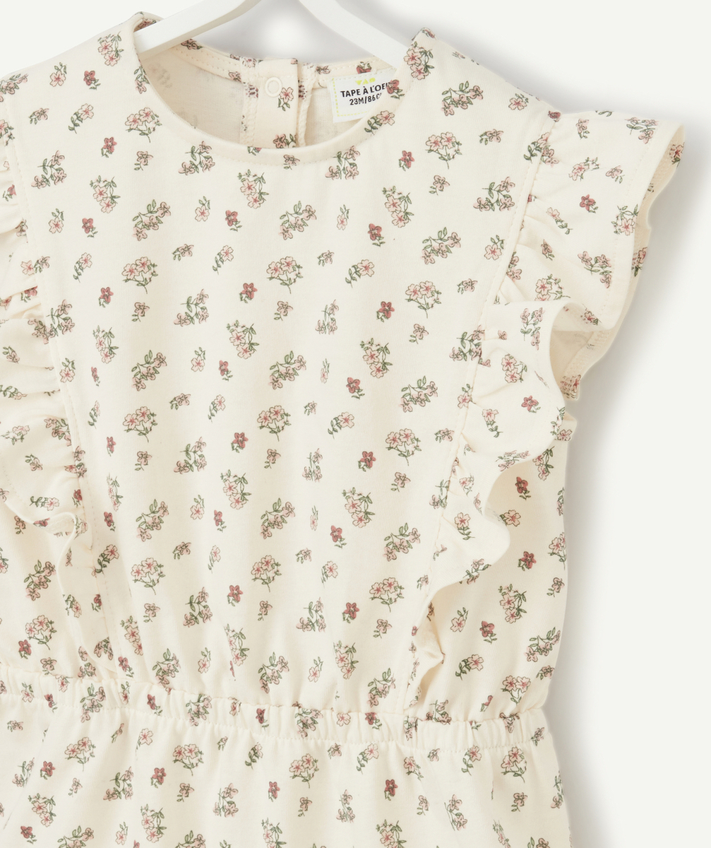 ROBE EN COTON ÉCRUE IMPRIMÉE FLEURIE ET VOLANTS BÉBÉ FILLE