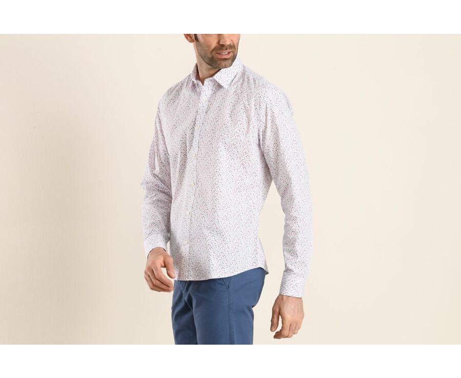 Chemise blanche coton imprimé rouge et bleu - RODRIGUES