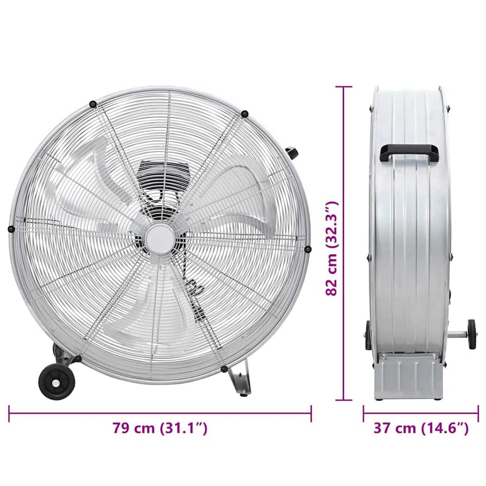 vidaXL Trommelventilator met wiel 79 x 37 x 82 cm aluminium