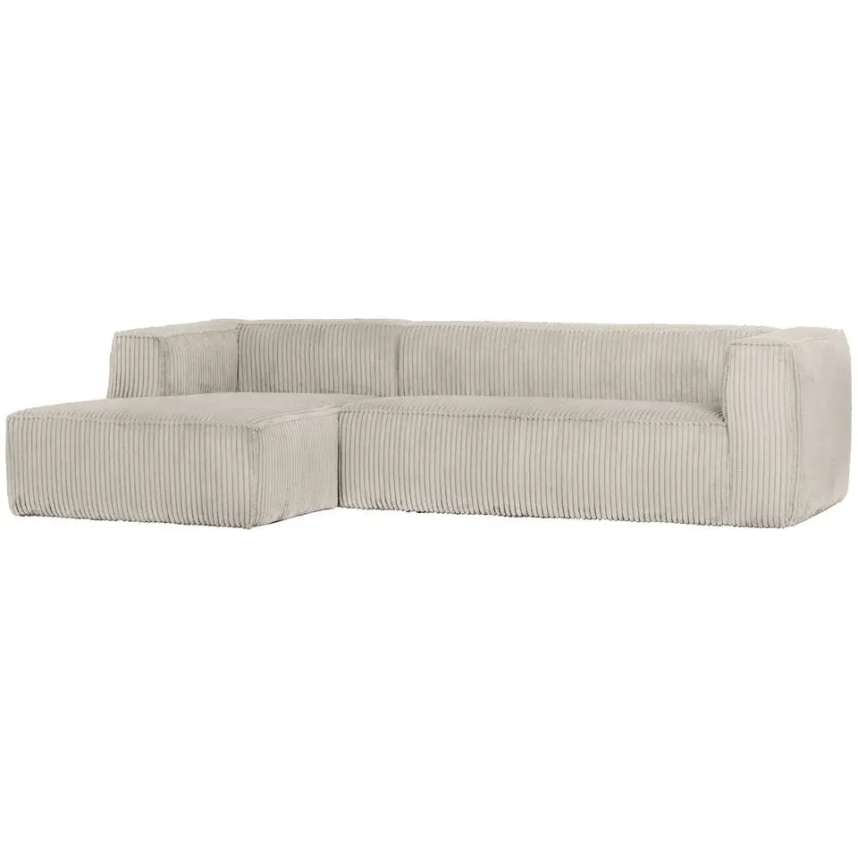 WOOOD Bean Hoekbank Links - Ribstof - Naturel - 73x305x96
