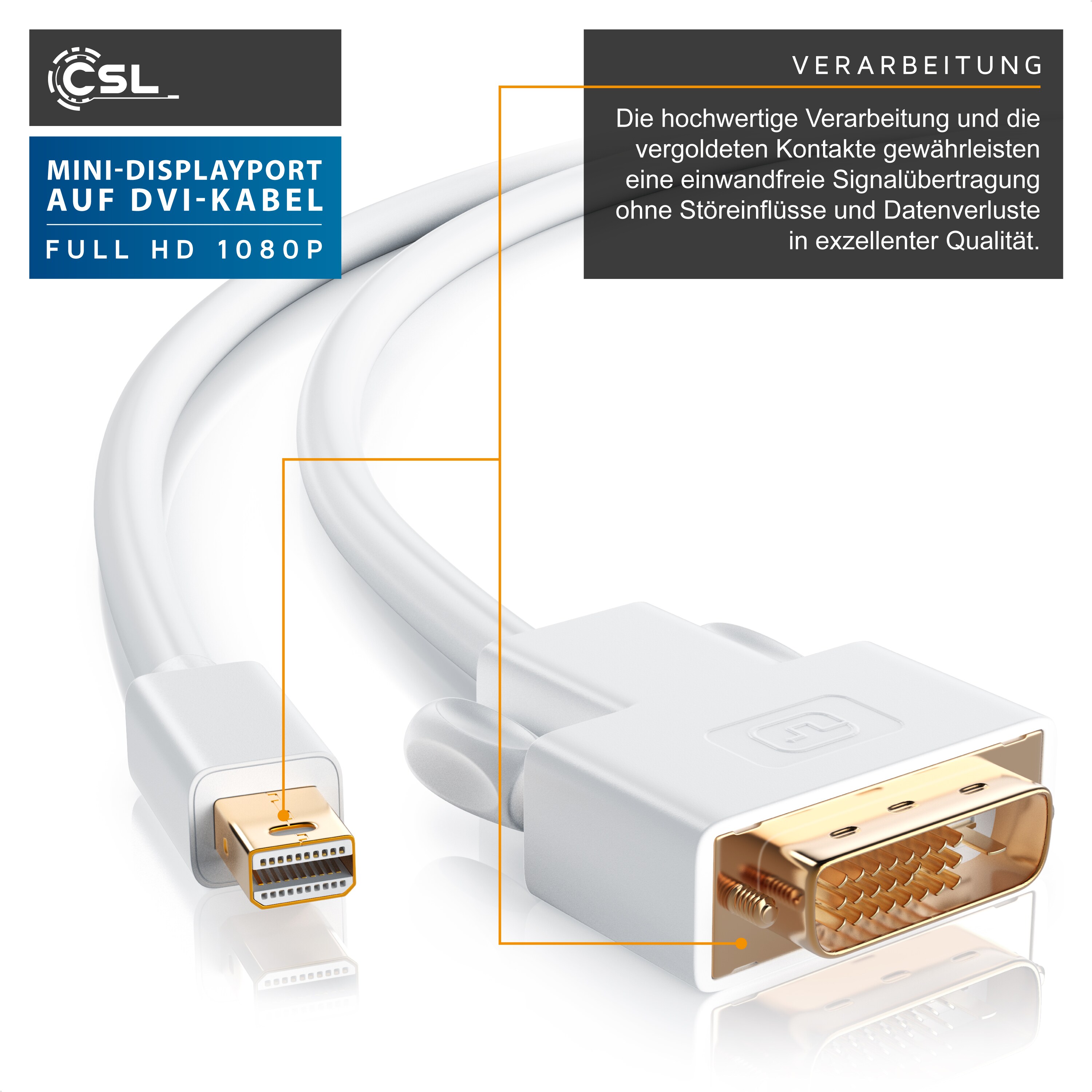 CSL Mini DisplayPort zu DVI Video-Kabel, miniDP Monitor Adapter Kabel, für Apple, PC's & Notebooks - 5m