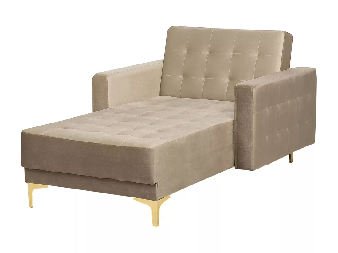 Chaise longue en velours beige clair ABERDEEN