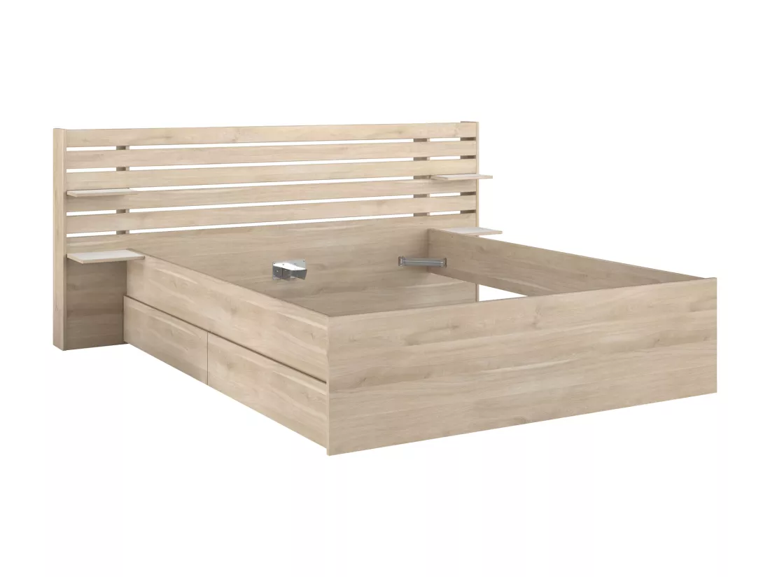 Lit 160 x 200 cm avec rangements - Coloris : Naturel + Sommier - TENALIA II