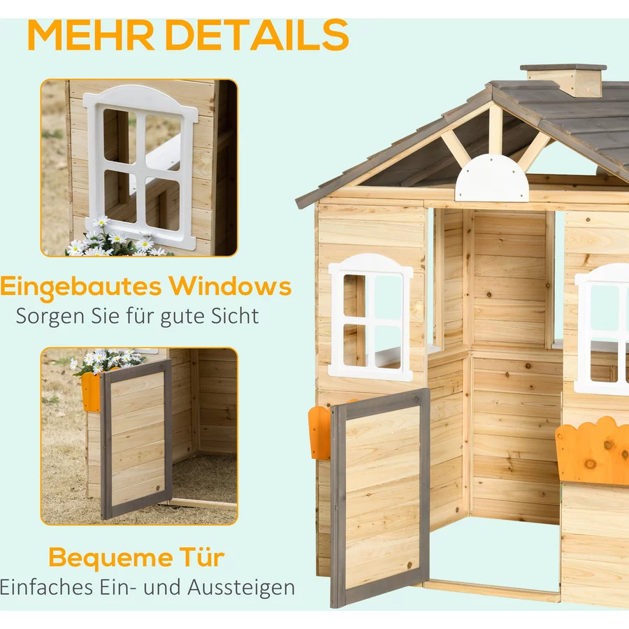 Outsunny Kinderspielhaus mit Blumentopfhalter bunt