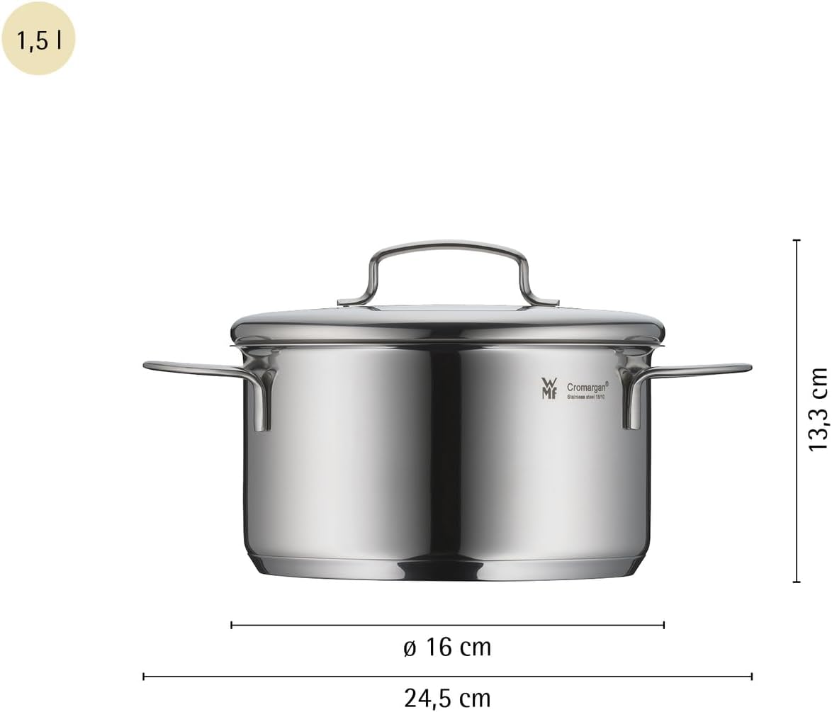 WMF Mini Topfset Induktion klein 5-teilig, Kochtopf Set mit Metalldeckel, Cromargan Edelstahl, Töpfe Set stapelbar, ideal für kleine Portionen
