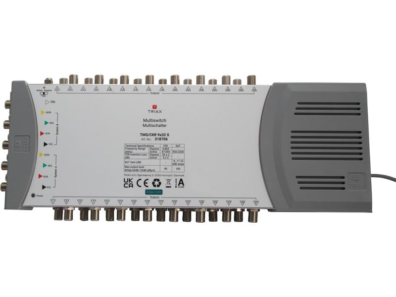 Triax DiSEqC-Multischalter TMS/CKR 9 x 32 S Einzel-Multischalter für 2 Satellitpositionen mit 9 Eingängen und 32 Ausgängen