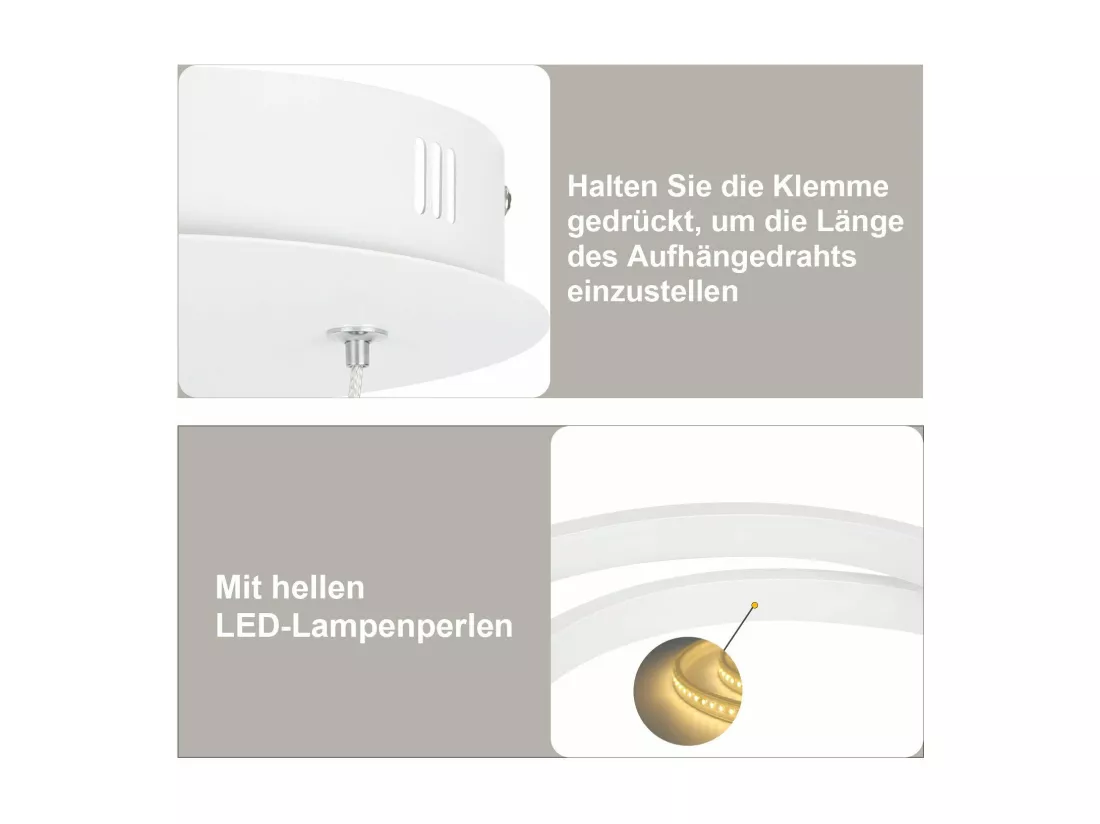 NETTLIFE Suspension LED Moderne Fer 34W Blanc Diam.40cm Dimmable Un design créatif pour Salon Chambre Cuisine Salle à manger