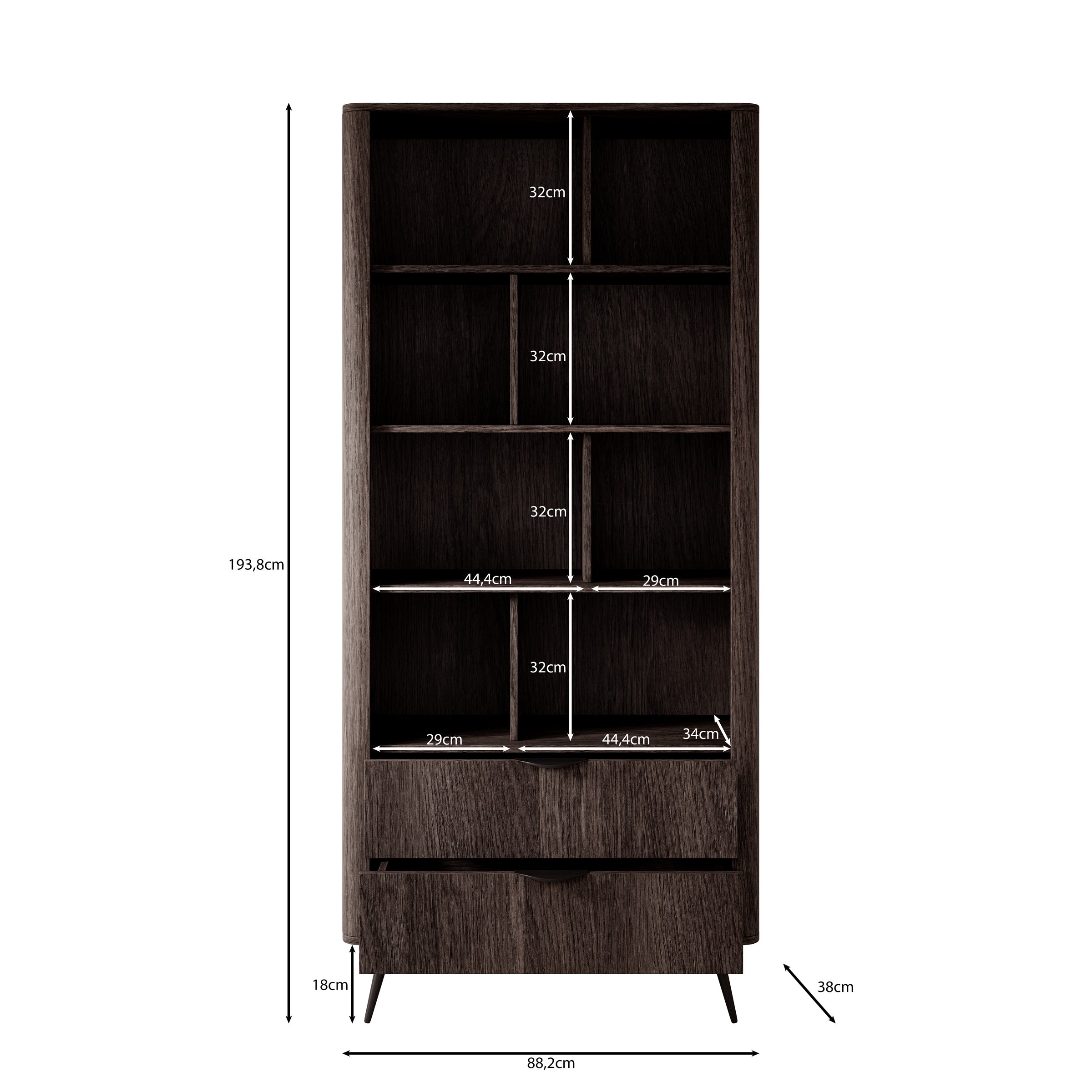 Victoria - Boekenkast - Donker eiken - 88x38x194 cm
