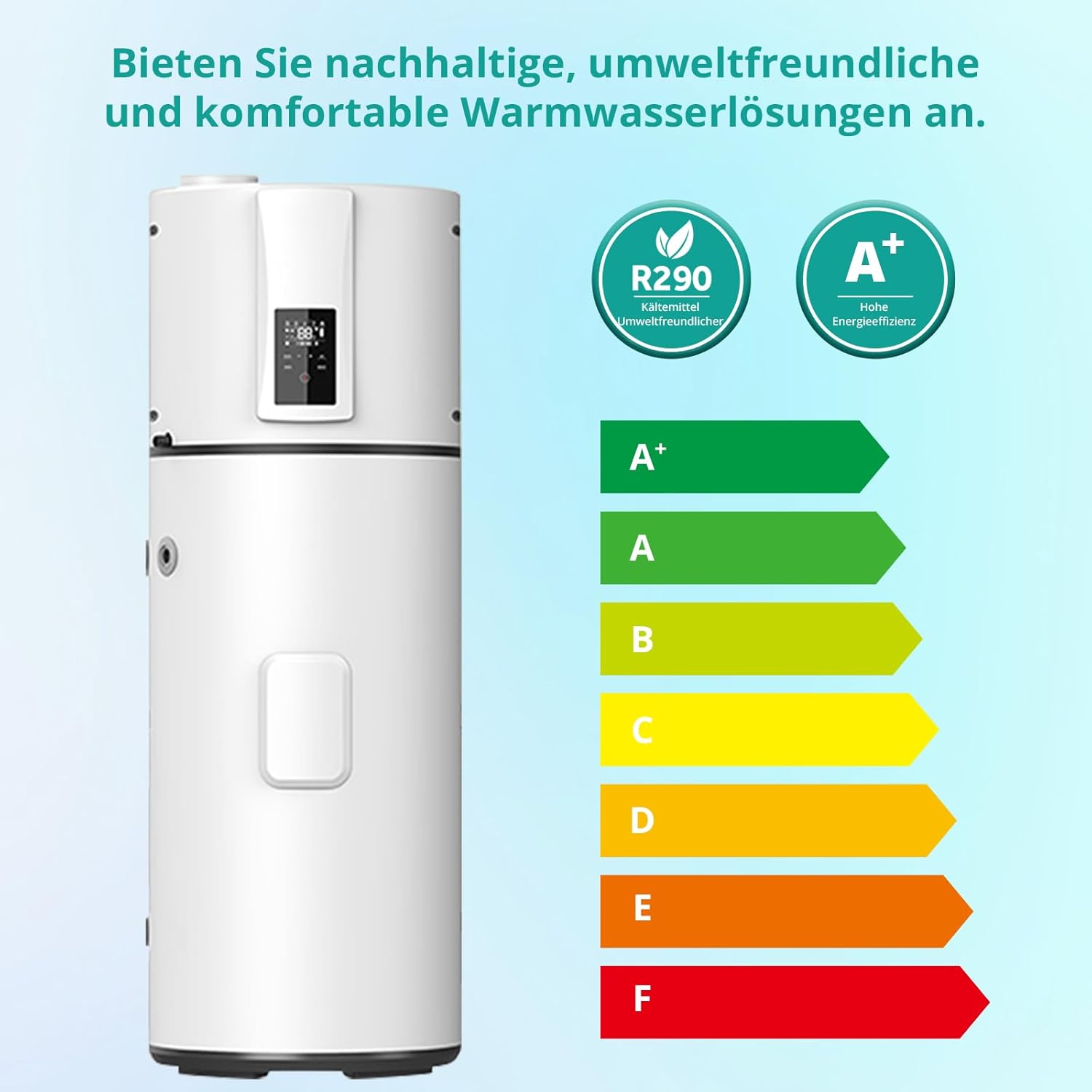 Wärmepumpen Vertikale 246 L, R290 Luft-Wasser-Wärmepumpe für Villen, Hotels, Ferienwohnungen, Gewerbe und den Außenbereich, Leise 50 dB, Schnelle Aufheizung auf 75°C, WiFi