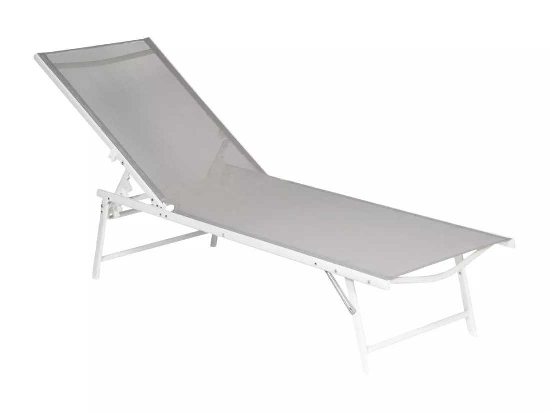 Lot de 2 bains de soleil pliants SICILIA en textilène gris - structure blanche - HAPPY GARDEN