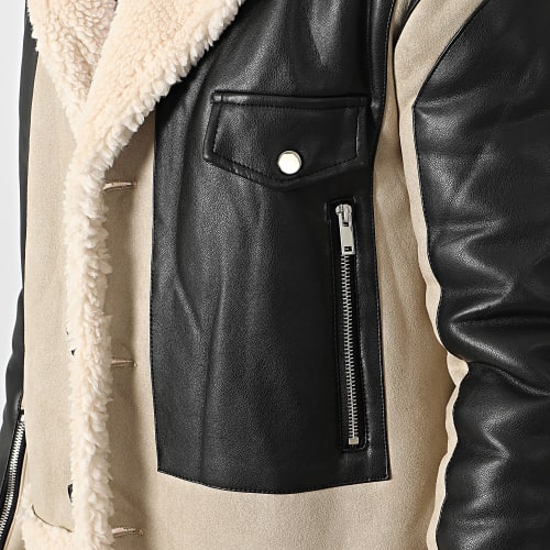 Veste Zippée Col Sherpa Beige Noir