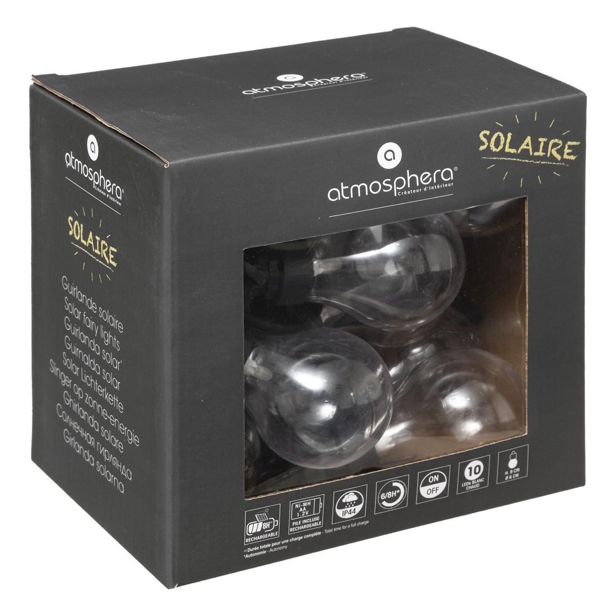 GUIRLANDE LED SOLAIRE 10 AMPOULES L.5M TRANSPARENT
