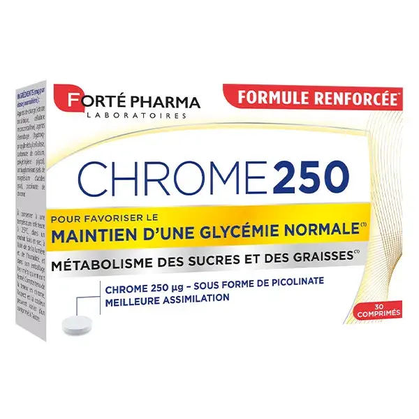 Forté Pharma Chrome 200 en Picolinate Minceur Grignotages Glycémie 30 comprimés