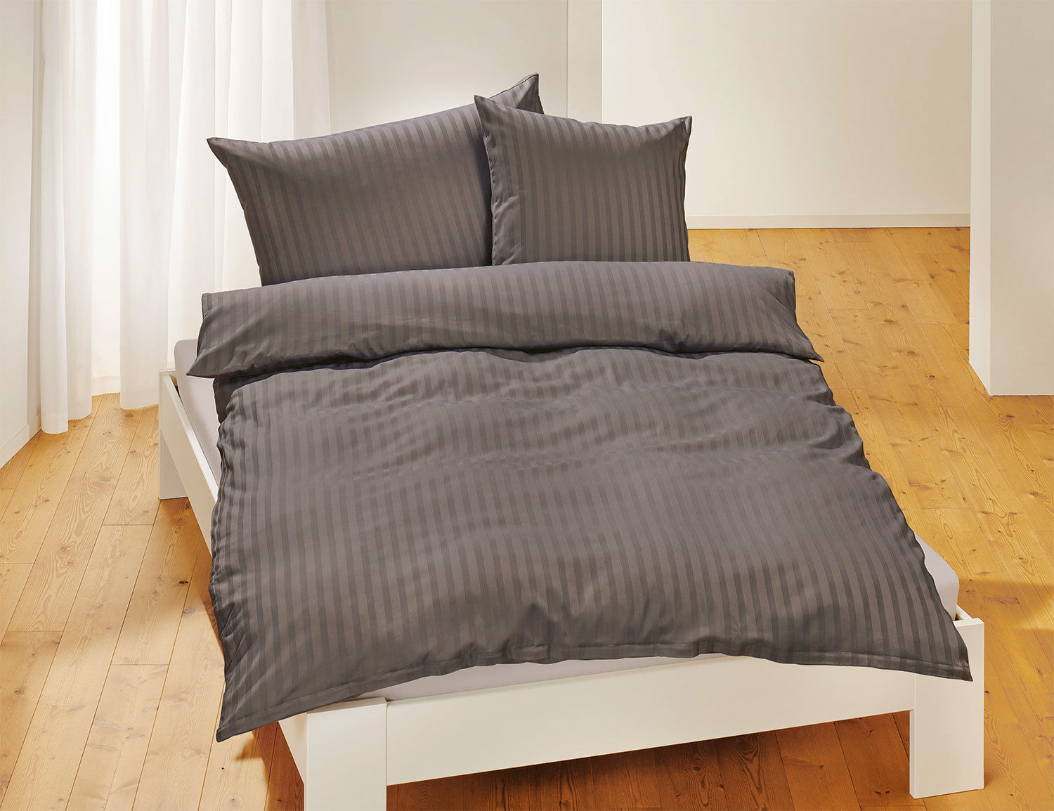 Bio-Satin-Bettwäsche uni gestreift