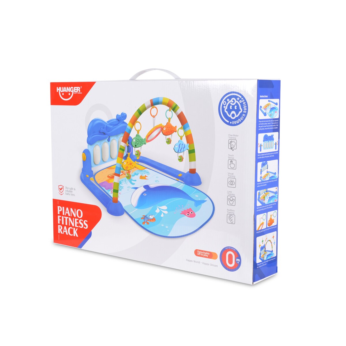 Moni Spielbogen Krabbeldecke Ocean 5 Hängespielzeuge, Klaviertasten, Melodien blau