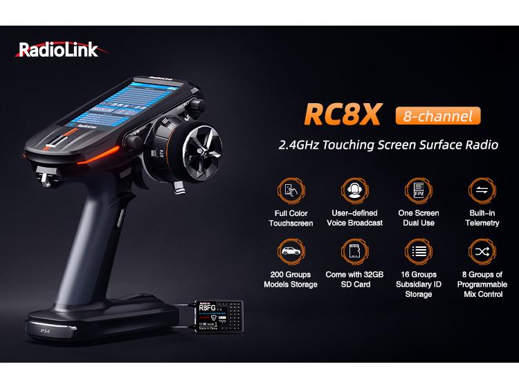 RadioLink Fernsteuerung RC8X 2.4 GHz, 8 Kanal, mit 2 Empfän Professioneller 8-Kanal Sender für RC Fahrzeuge, inklusive 2 Empfänger