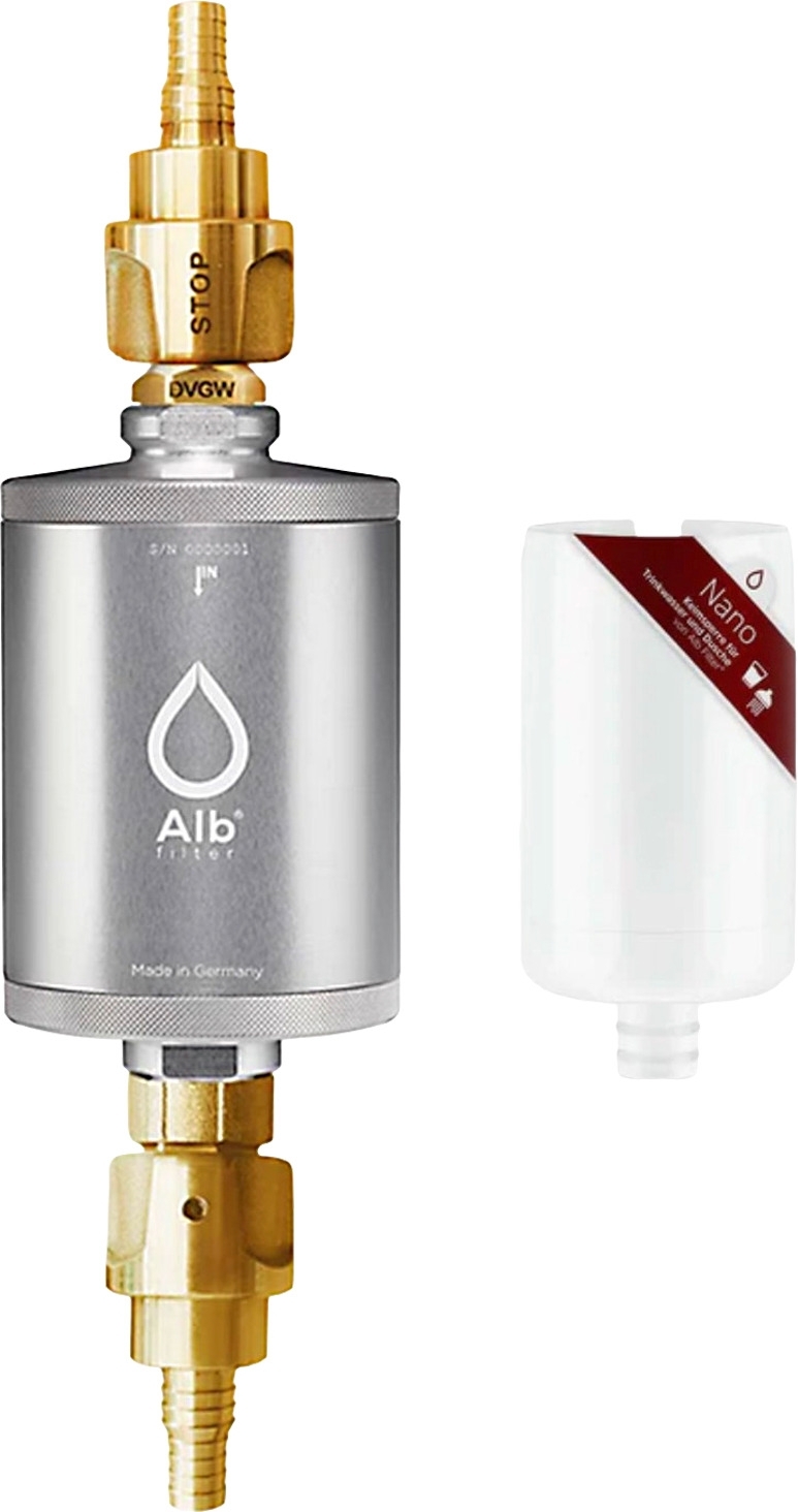 Alb Filter Travel Nano Trinkwasserfilter Keimsperre für den Festeinbau mit Geka Anschluss Silber