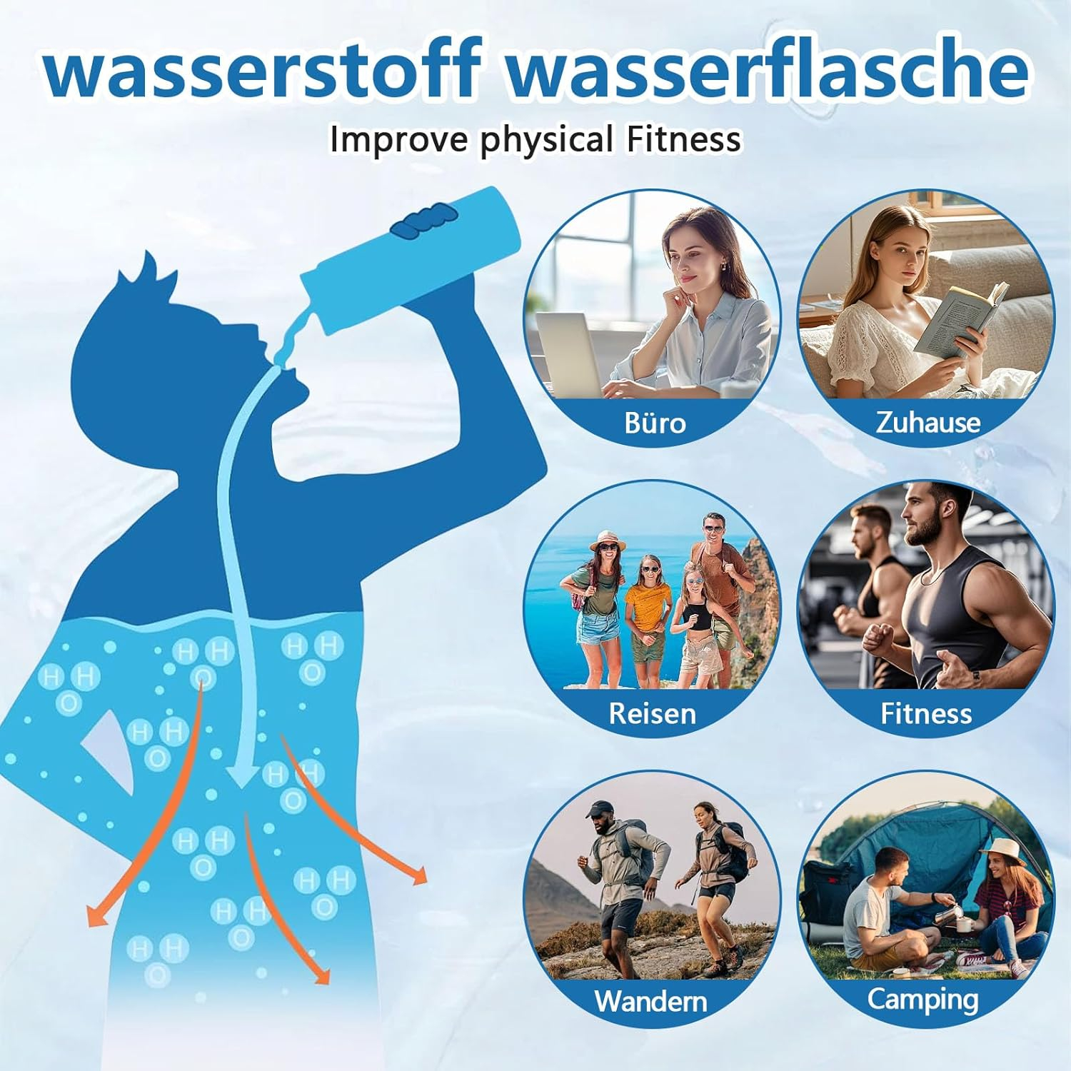(420ml) Tragbare Wasserstoff Glas Flasche USB Elektrolyse Trinkflasche Hydrogenisator