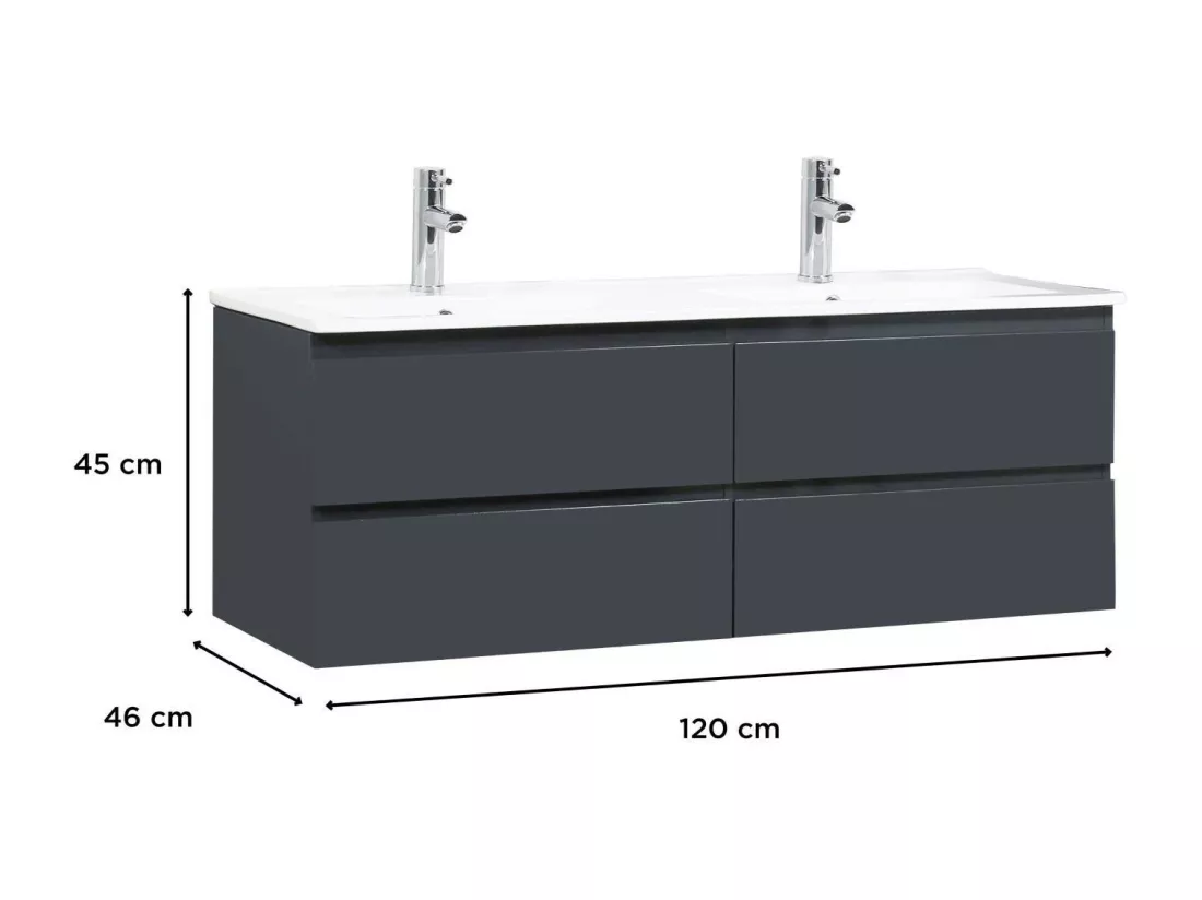 Meuble double vasque gris anthracite 120cm + plan double vasque
