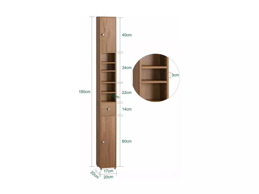 SoBuy Meuble de Rangement Salle d Bain Meuble Colonne Armoire de Toilette Meuble WC L20xP20xH180cm, BZR34-PF
