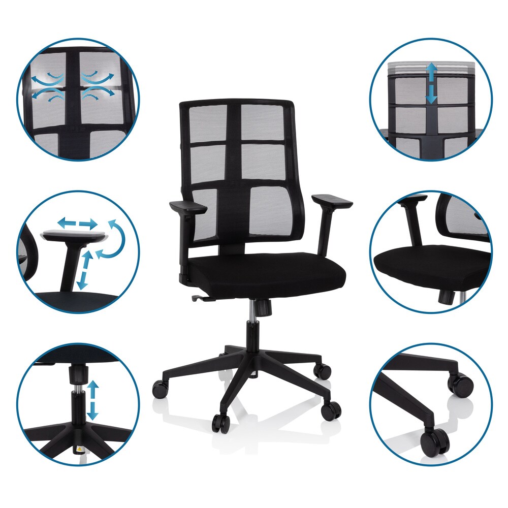 Profi Bürostuhl SPINIO Stoff/Netzstoff mit Armlehnen (höhenverstellbar) hjh OFFICE