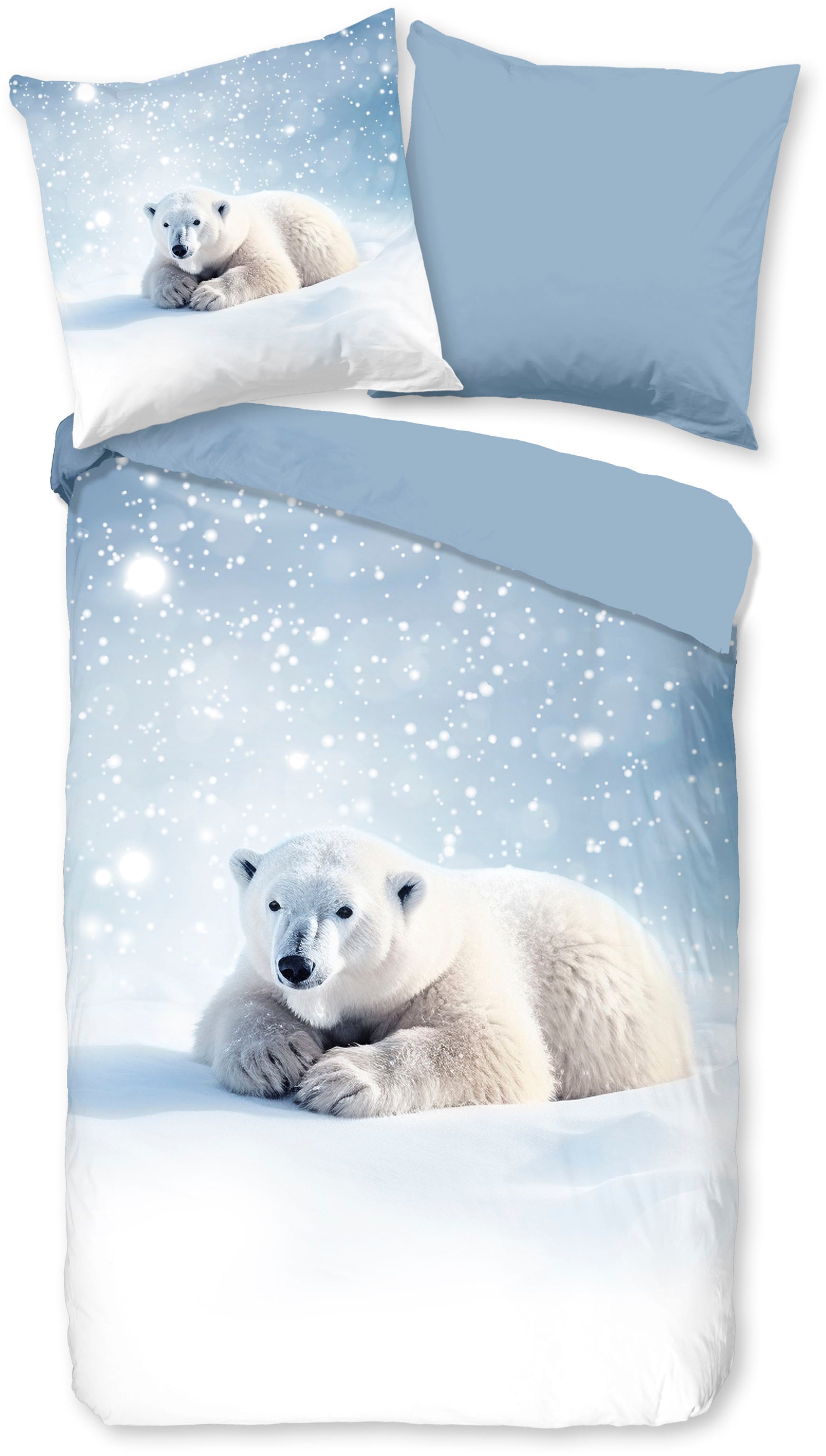 good morning Kinderbettwäsche »Esben« 2 Stk. tlg. Flanell, Biber, 135x200, Winter, Warm, Wendeoptik, Kind, Eisbär, Blau