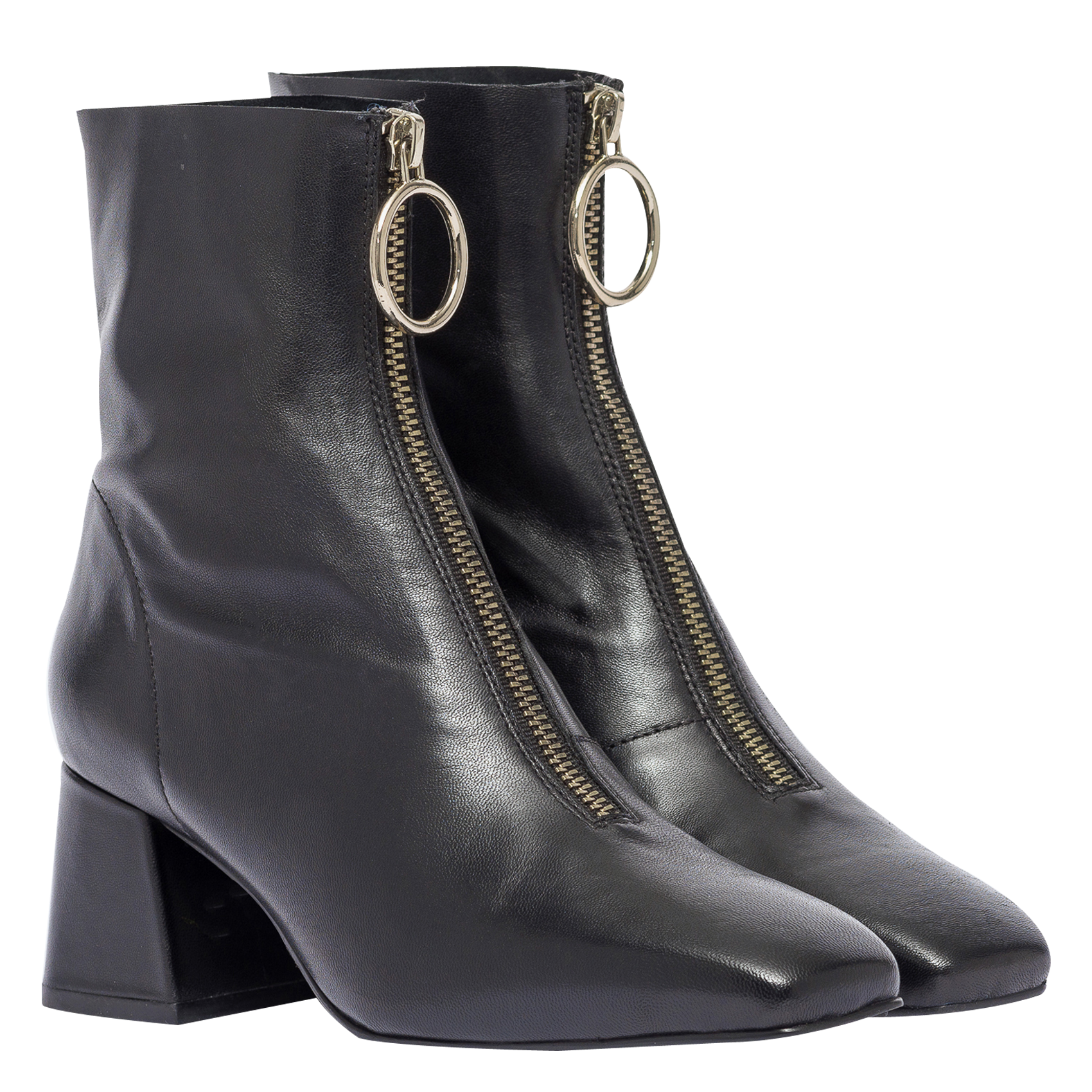 MARIBEL - Boots en cuir lisse avec zip sur l'avant | Noir