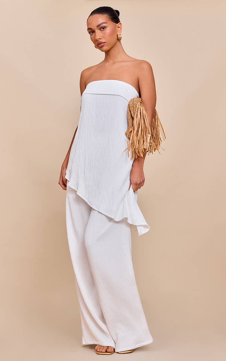 Blanc Ensemble Pantalon Large Texturé Coordonné