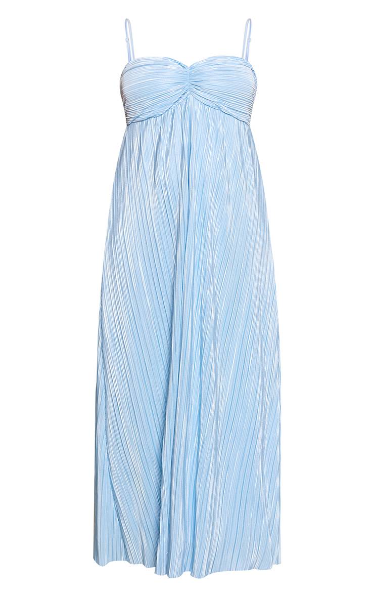 Bleu Clair Robe Maxi Grande Taille À Bretelles Avec Fronces Sur Le Devant