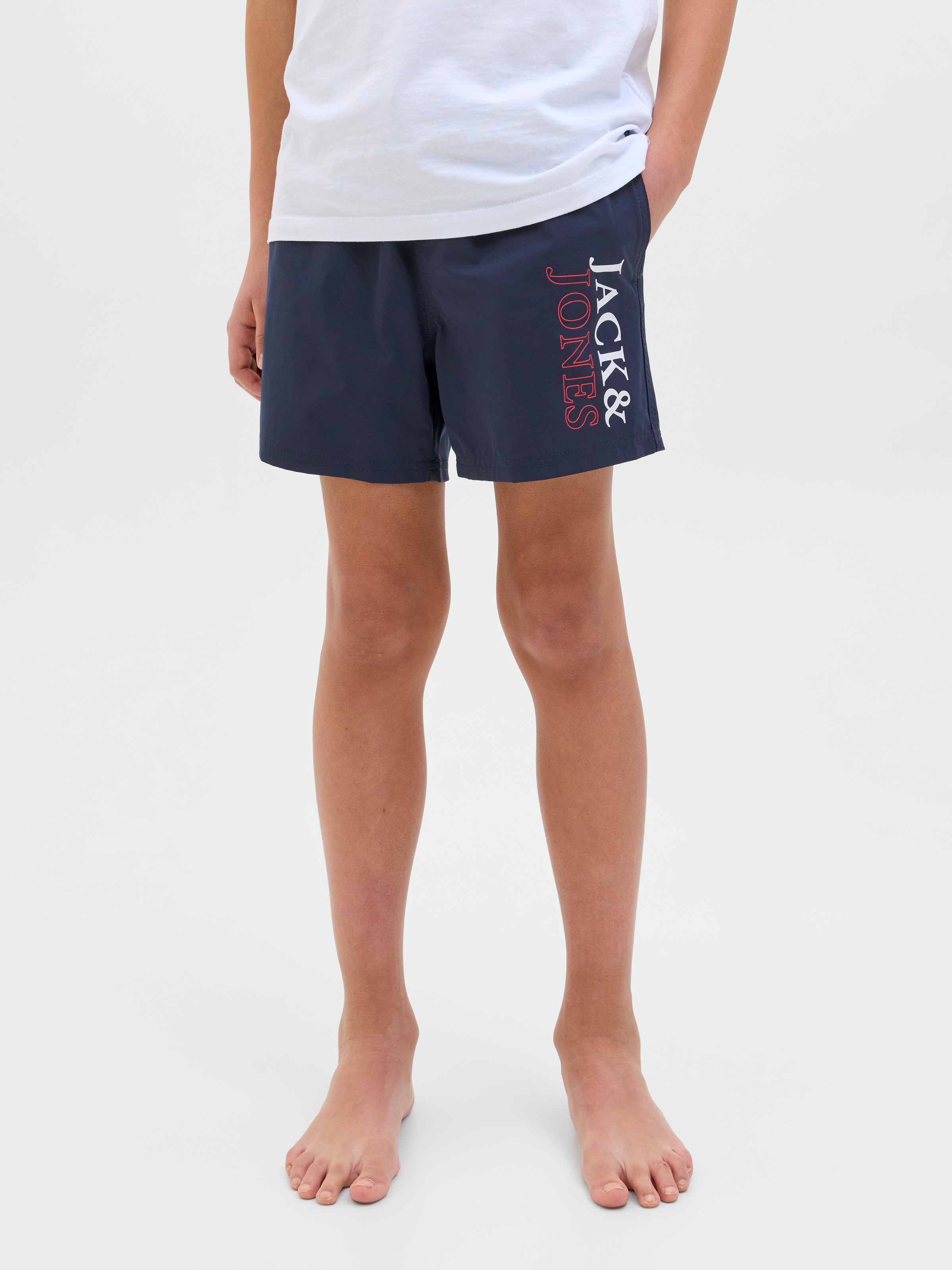 Jack & Jones Junior Badeshorts »JPSTMAUI mit Logoprint und praktischen Taschen«, bedruckt, modisch, regular fit, Web
