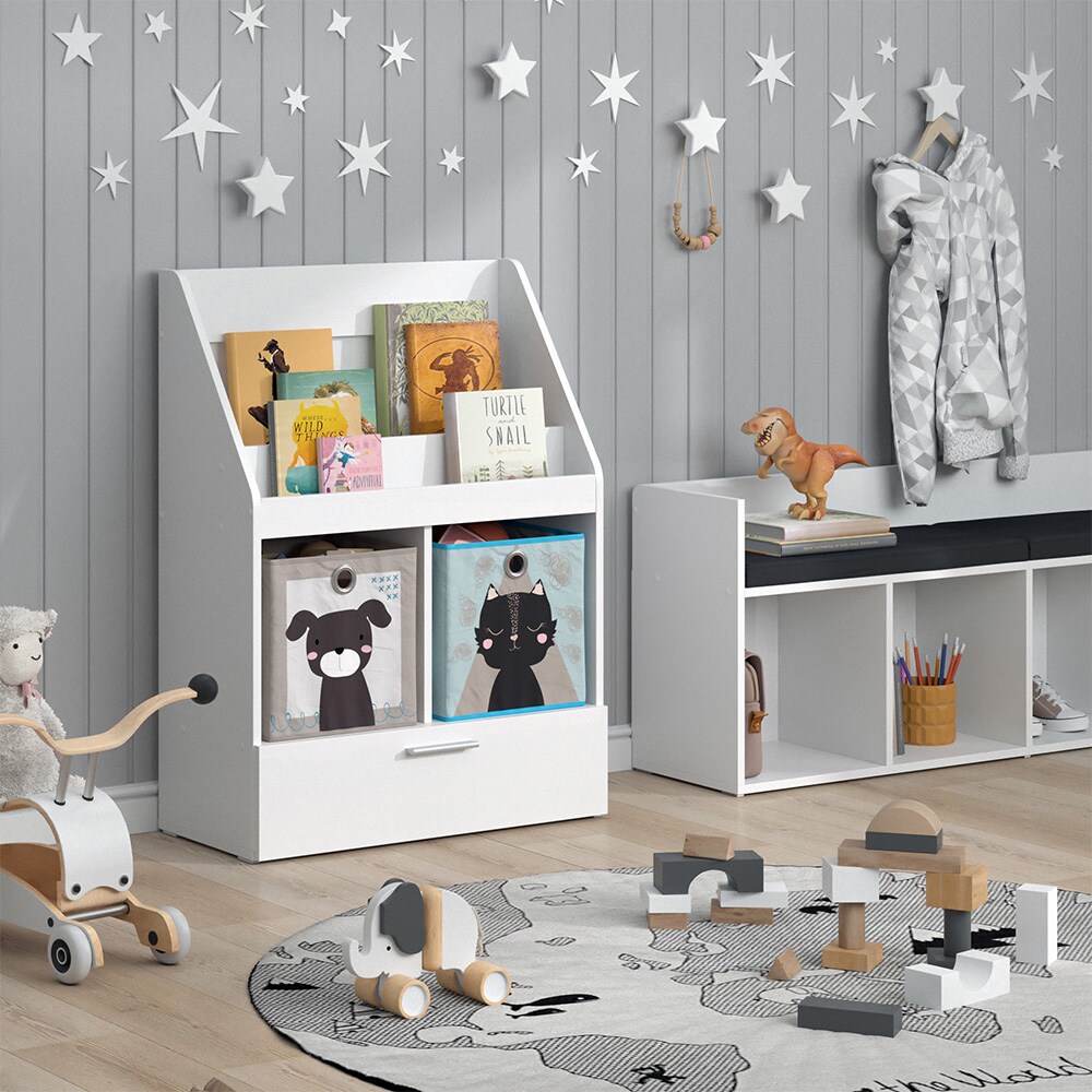 Vicco Kinderregal Bücherregal Wandregal Luigi Weiß 72x96 cm modern Kinderzimmer Regal Spielzeugregal Dekoregal Standregal Aufbewahrungsregal Würfelregal Schublade Ablage Fach freistehend