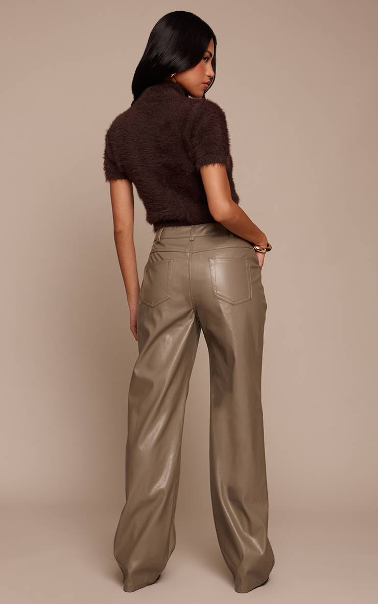 Gris Pantalon Droit En Synthétiquecuir