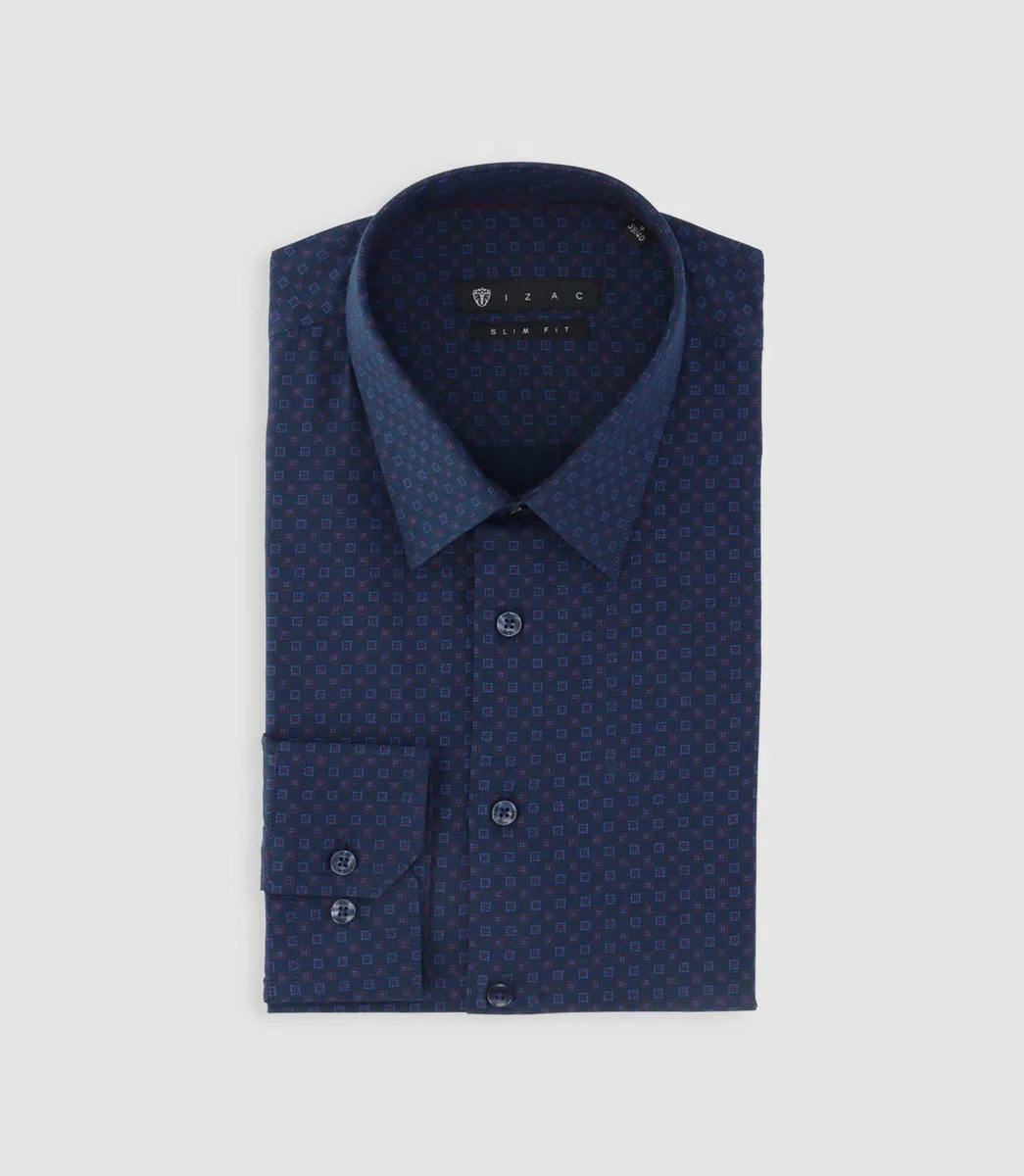 Chemise imprimée micro motifs marine et rouge PAMPA