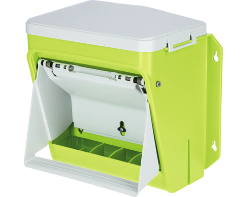 KERBL Smart Coop voerautomaat met trapklep, voor ca. 7,5 kg, 10 l pluimveevoer, kippenvoer, groen en wit