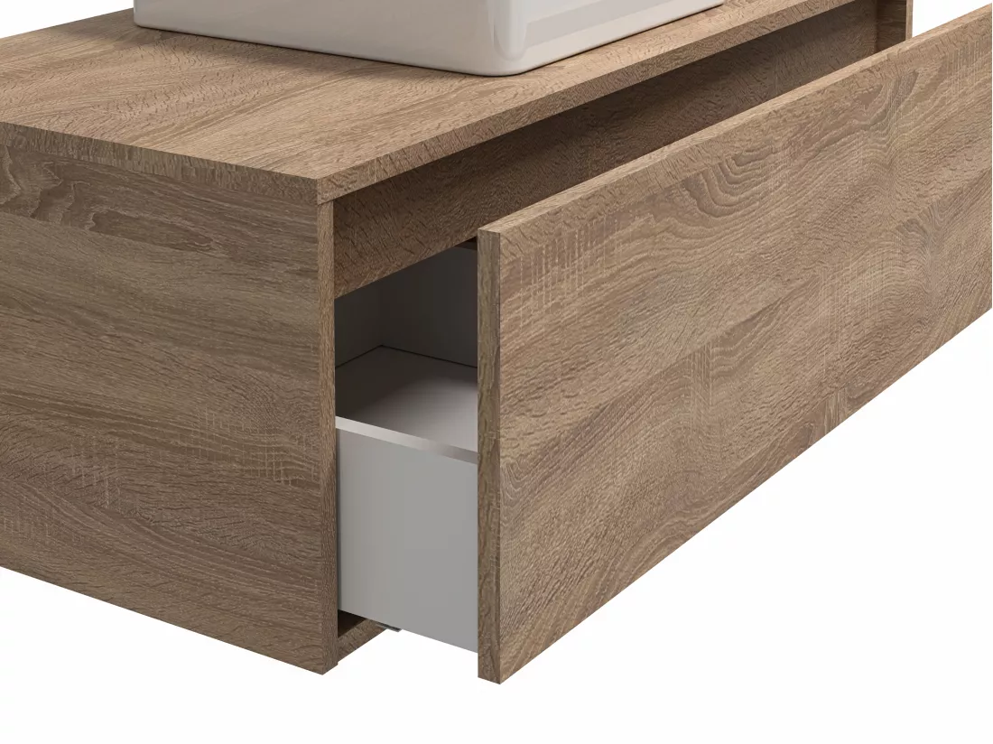 Meuble de salle de bain suspendu coloris naturel clair avec simple vasque carrée - 94 cm - TEANA II