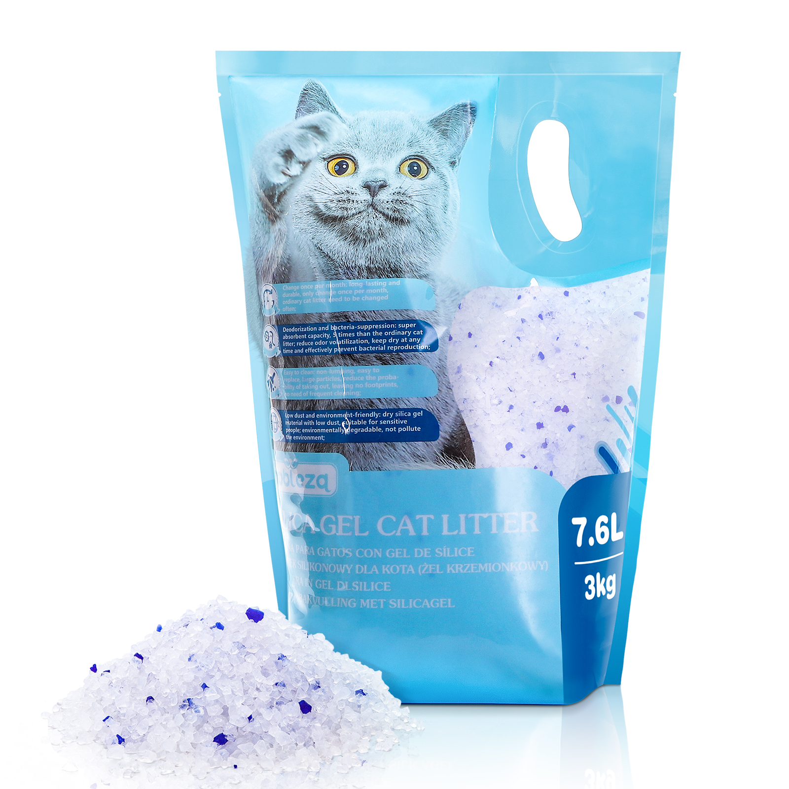 Nobleza - Areia higiênica de sílica para gatos, em gel diamante, 7,6L/3KG. Absorvente, confortável e biodegradável.