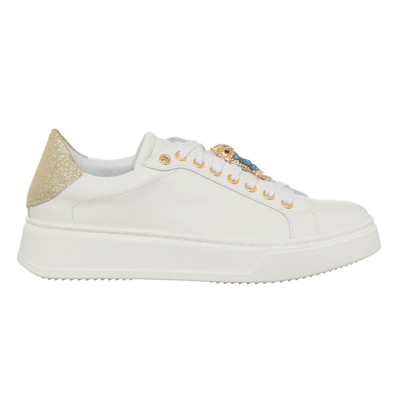 Loretta Pettinari Sneakers en Cuir Gufo blanc/doré