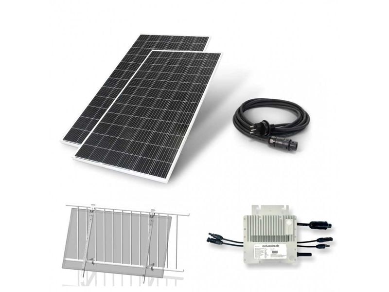 autosolar Solaranlage Balkonkraftwerk 800W, W-Halter Plug & Play Balkonkraftwerk mit zwei Solarpanels und MI600v2 Wechselrichter