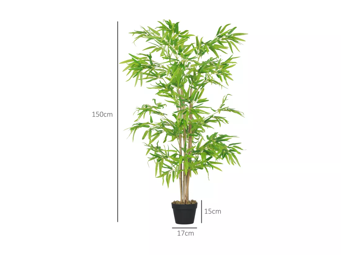 Bambou Artificiel Hauteur 1,5 m 644 Feuilles denses réalistes Pot Inclus Noir avec Lichen Vert