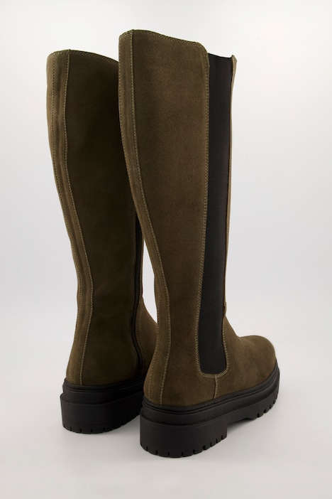 Lederstiefel, XXL-Schaft, Elastikeinsatz, Weite H