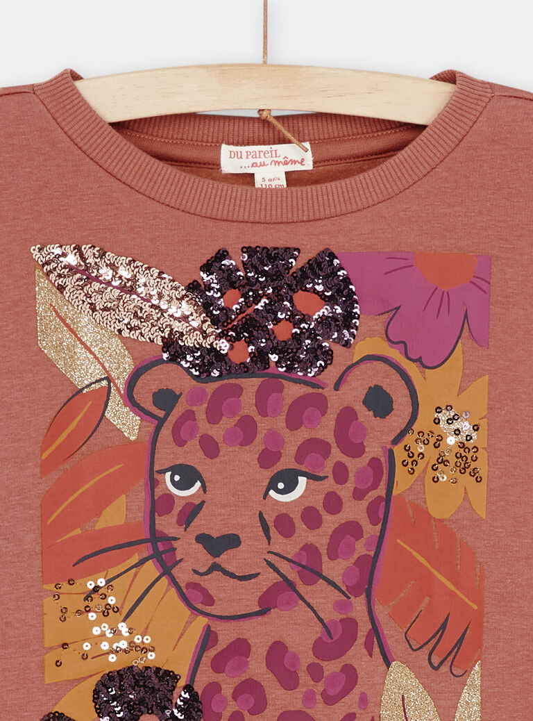 Sweat terracotta à animation panthère