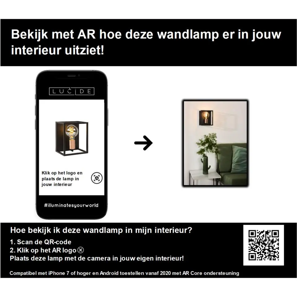 Lucide ARTHUR Wandlamp - Zwart