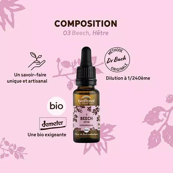 Florais de Bach Biofloral 03 Beech Heath - Conta-gotas - Orgânico Demeter 20 ml