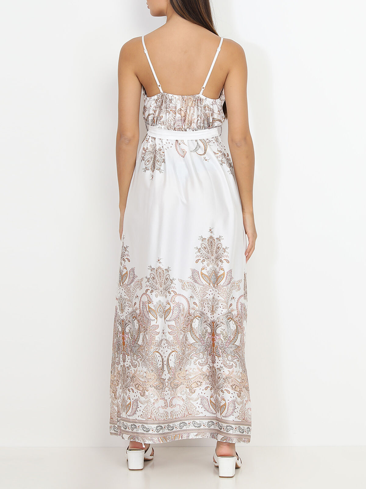 Robe portefeuille fendue à motif cachemire- Blanc