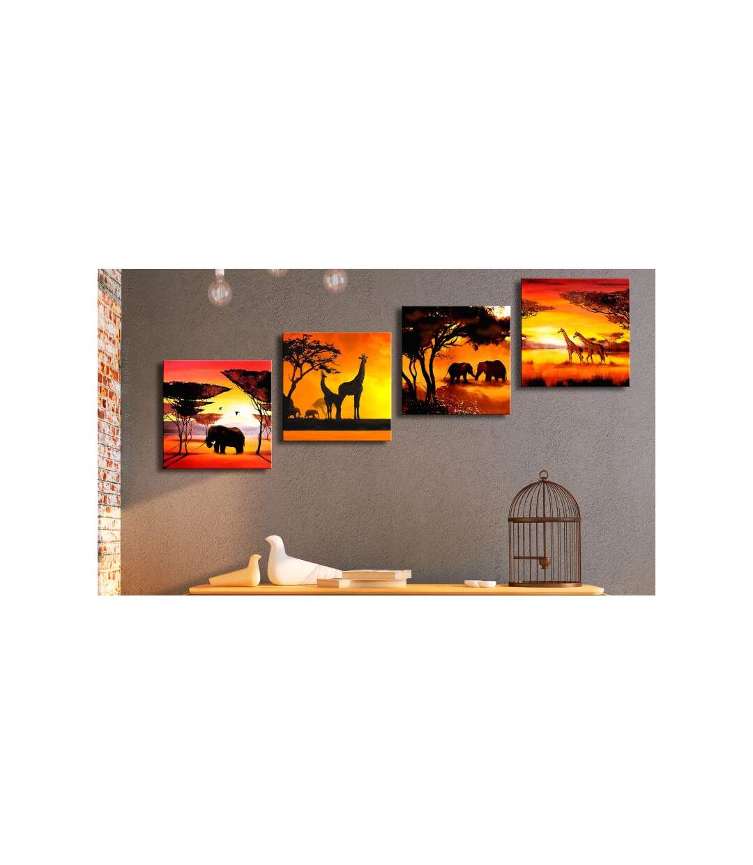 Paris Prix - Tableau Imprimé african Animals 4 Panneaux 60x60cm